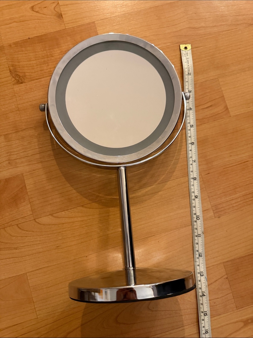 Chrome Double-Sided Vanity Mirror with Light Gray Accent
